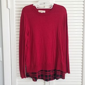 Michael Kors Twofer Crimson Sweater with Checkered Hem